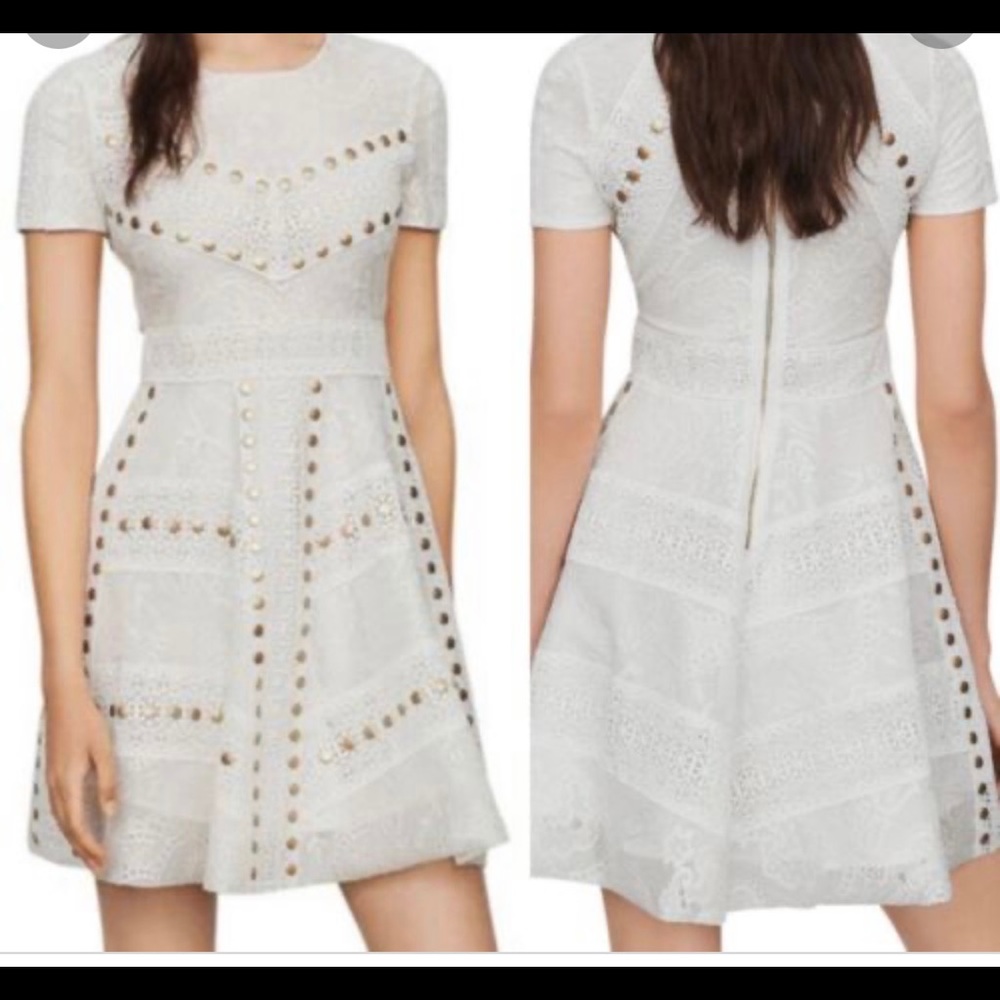 Maje Rista Flared studded lace mini dress